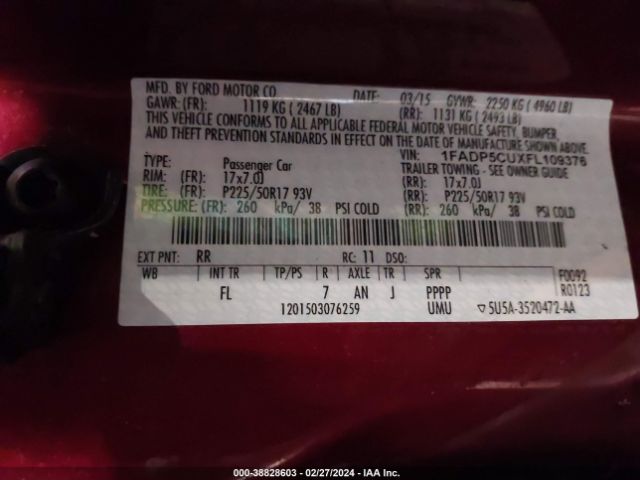 1FADP5CUXFL109376 Ford C-max Energi Sel