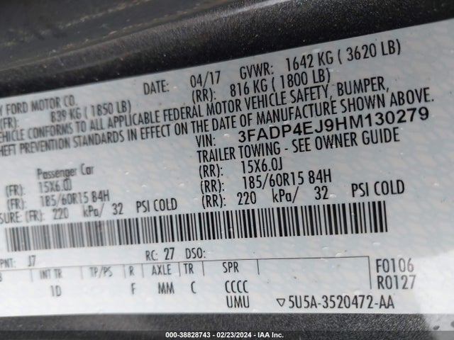 Ford FIESTA SE 2017 3FADP4EJ9HM130279 Image 9