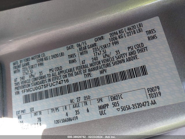 Ford ESCAPE SE 2015 1FMCU0G75FUC74716 Image 9