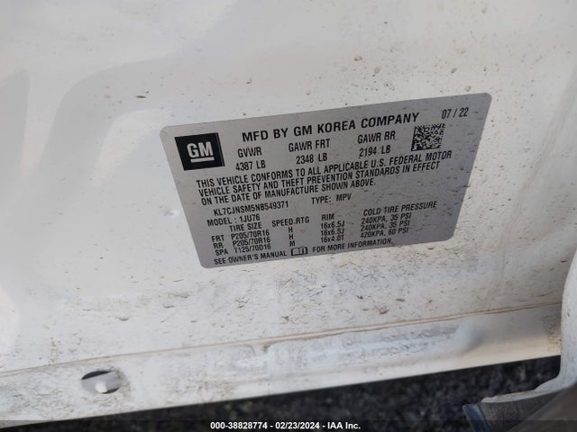 Chevrolet Trax Awd Ls 2022 KL7CJNSM5NB549371 Image 9