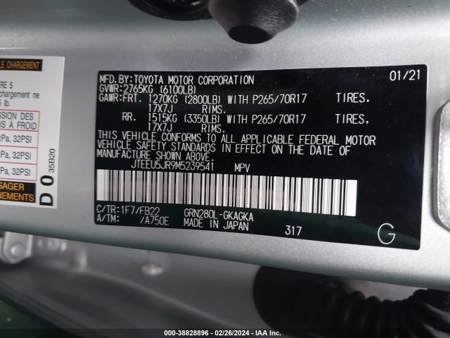 Toyota 4RUNNER SR5 2021 JTEEU5JR9M5239541 Image 9