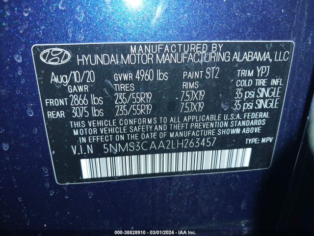 Hyundai Santa Fe Sel 2.0t 2020 5NMS3CAA2LH263457 Image 9