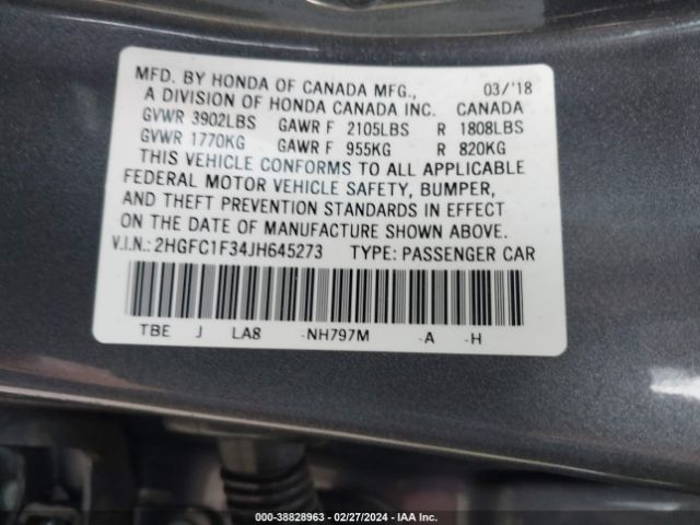 2HGFC1F34JH645273 Honda Civic Ex-t