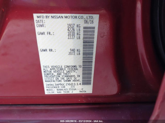Nissan Altima 2.5 Sr 2016 1N4AL3AP9GC260114 Image 9