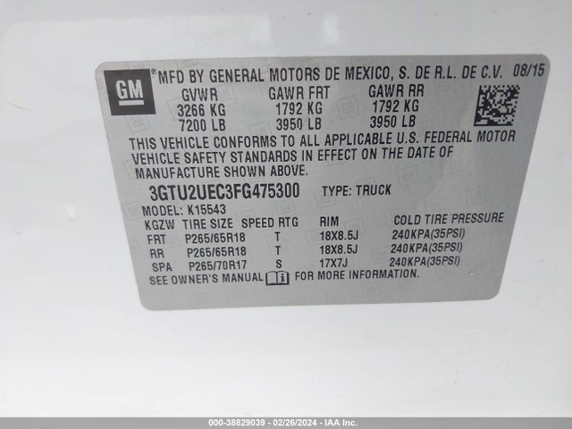 GMC Sierra 1500 Sle 2015 3GTU2UEC3FG475300 Image 9
