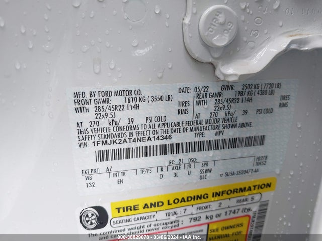 Ford Expedition Limited Max 2022 1FMJK2AT4NEA14346 Image 9