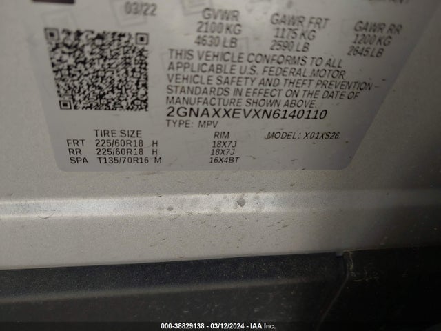Chevrolet Equinox Awd Premier 2022 2GNAXXEVXN6140110 Image 9