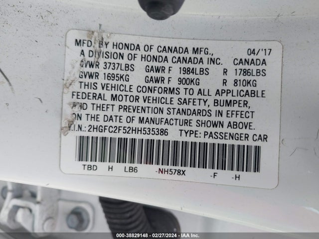 Honda Civic Lx 2017 2HGFC2F52HH535386 Image 9