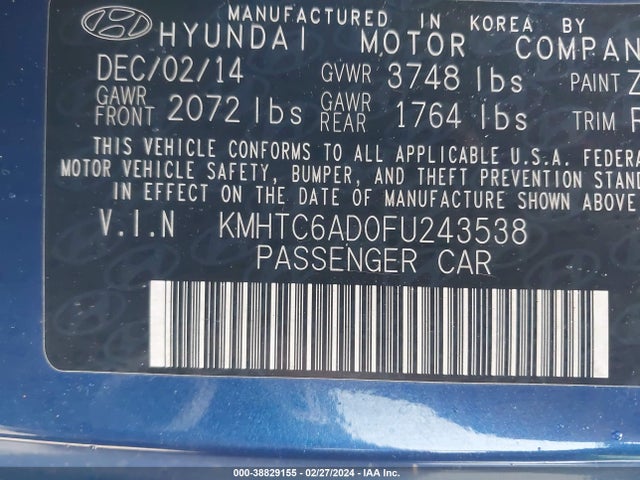 Hyundai Veloster 2015 KMHTC6AD0FU243538 Image 9