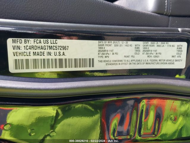 1C4RDHAG7MC572967 Dodge Durango Sxt Rwd