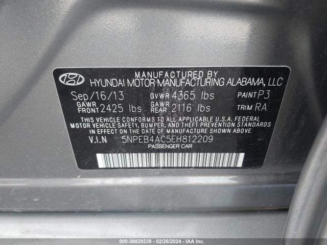 Hyundai SONATA GLS 2014 5NPEB4AC5EH812209 Image 9