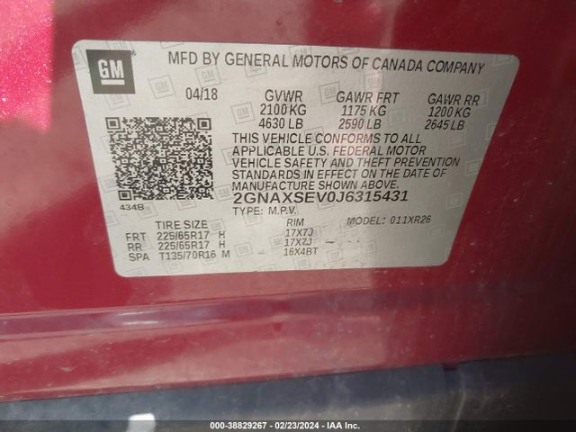 Chevrolet EQUINOX LT 2018 2GNAXSEV0J6315431 Image 9