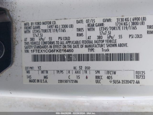 1FTEX1CG6FKE06460 Ford F-150 Xlt