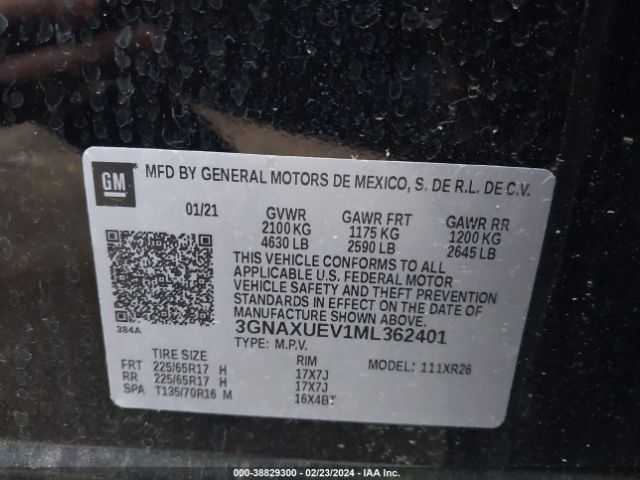 2021 CHEVROLET EQUINOX 3GNAXUEV1ML362401 Photo 8