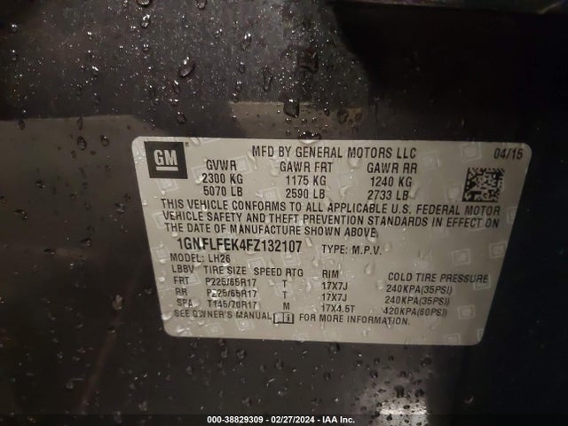 Chevrolet EQUINOX 1LT 2015 1GNFLFEK4FZ132107 Image 9