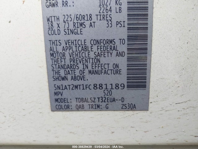 Nissan Rogue Sl 2015 5N1AT2MT1FC881189 Image 9