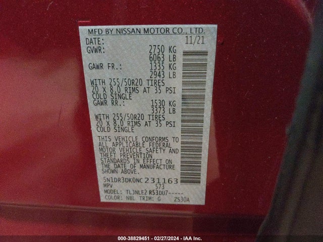 Nissan Pathfinder Platinum 4wd 2022 5N1DR3DK0NC231163 Image 9