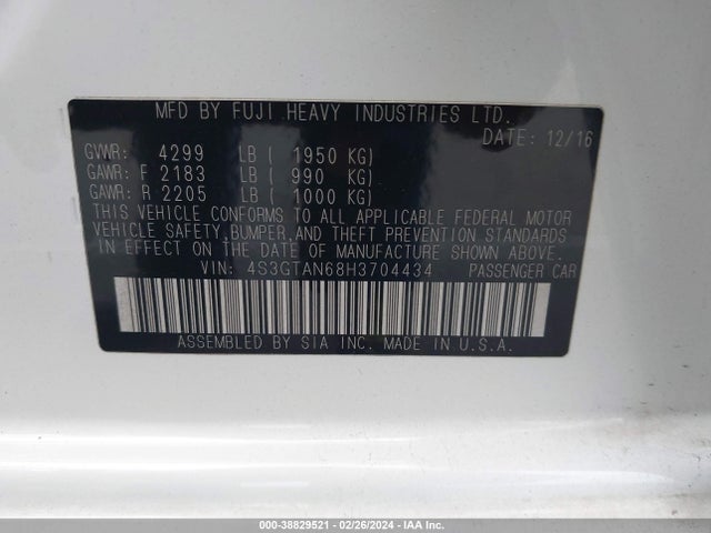 Subaru Impreza 2.0i Limited 2017 4S3GTAN68H3704434 Image 9