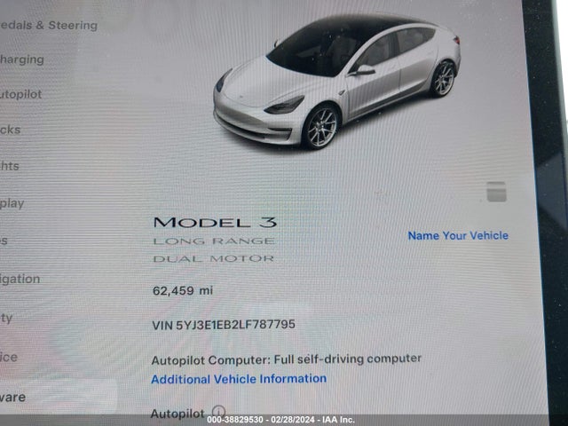 5YJ3E1EB2LF787795 Tesla Model 3 Long Range Dual Motor All-wheel Drive
