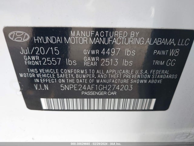Hyundai SONATA SE 2016 5NPE24AF1GH274203 Image 9