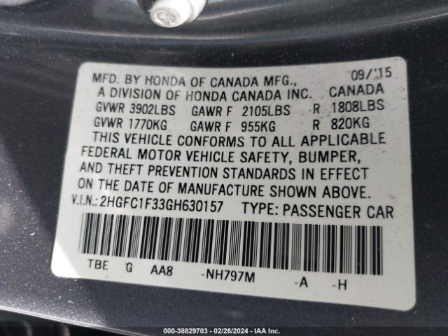 2HGFC1F33GH630157 Honda Civic Ex-t