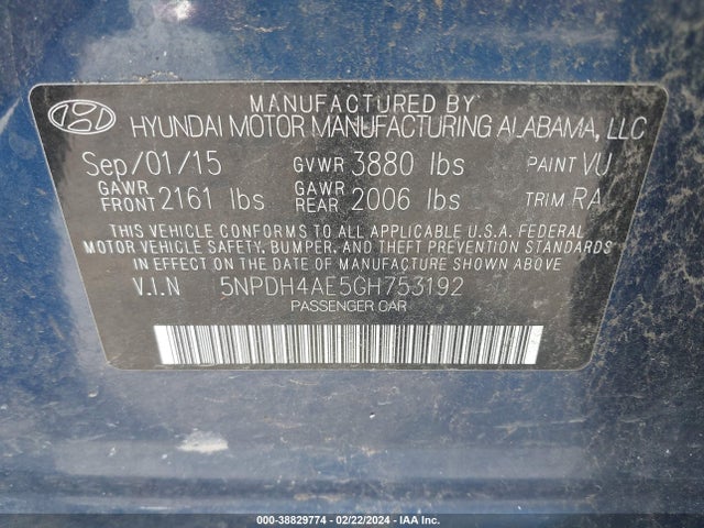 Hyundai ELANTRA SE 2016 5NPDH4AE5GH753192 Image 9