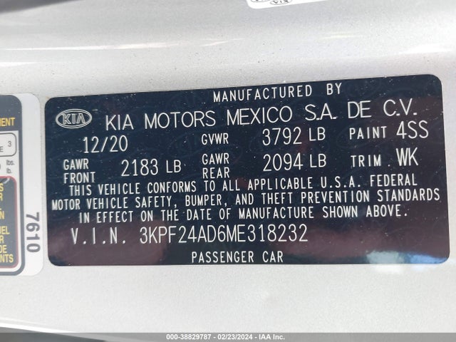 KIA Forte Lxs 2021 3KPF24AD6ME318232 Image 9