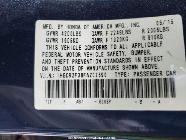 1HGCR2F38FA202590 Honda ACCORD LX