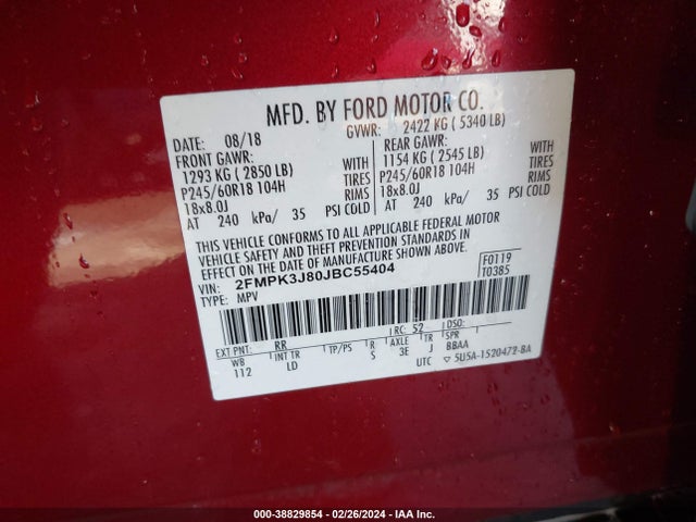 Ford EDGE SEL 2018 2FMPK3J80JBC55404 Image 9