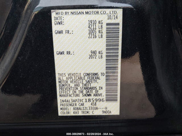 Nissan Altima 2.5 Sv 2015 1N4AL3AP2FC185996 Image 9
