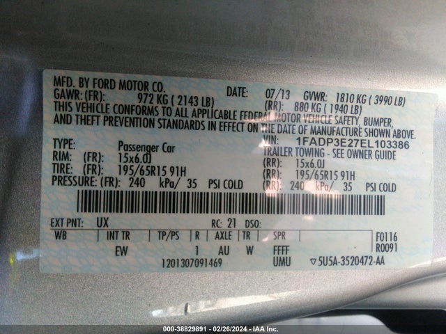 Ford FOCUS S 2014 1FADP3E27EL103386 Image 9