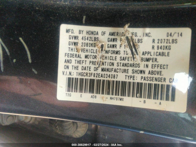 Honda ACCORD EXL 2014 1HGCR3F82EA034087 Image 9