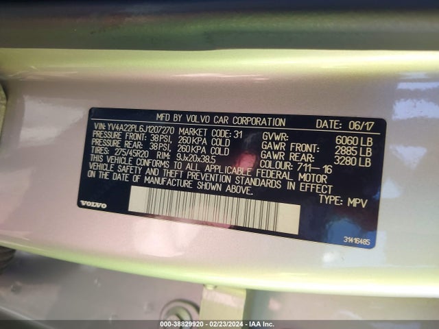 YV4A22PL6J1207270 Volvo XC90 T6
