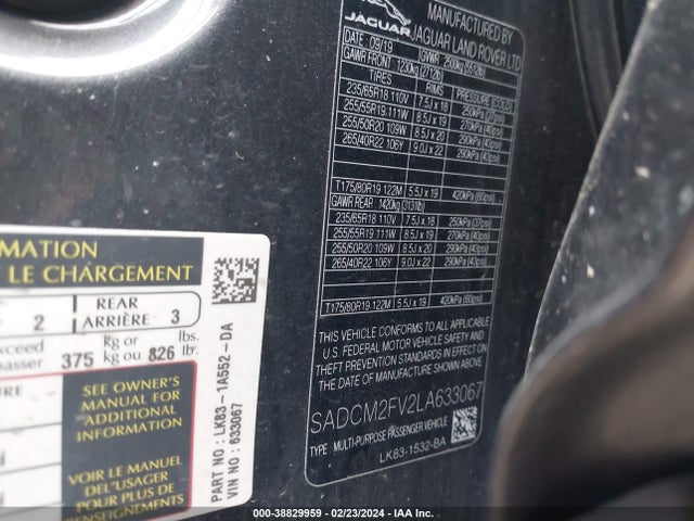 2020 JAGUAR F-PACE SADCM2FV2LA633067 Photo 8