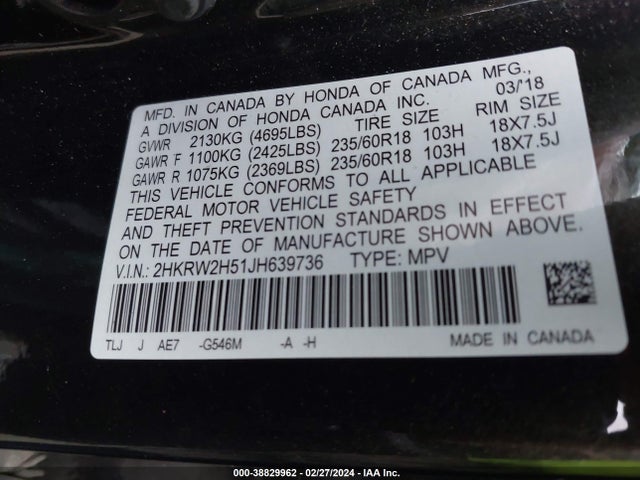 Honda CR-V EX 2018 2HKRW2H51JH639736 Image 9