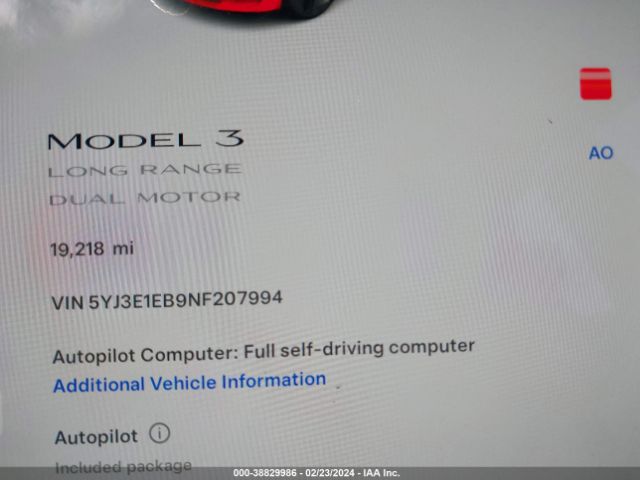 5YJ3E1EB9NF207994 Tesla MODEL 3