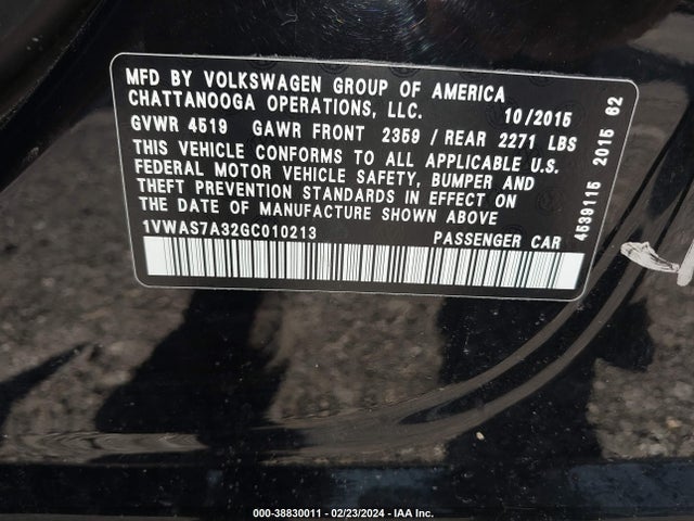 1VWAS7A32GC010213 Volkswagen Passat 1.8t S