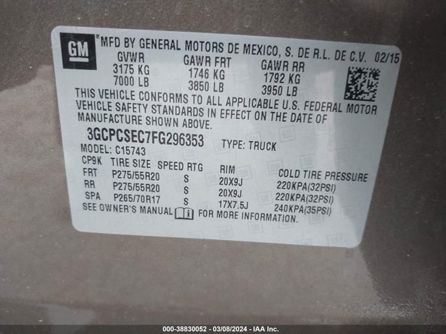Chevrolet Silverado C1500 Ltz 2015 3GCPCSEC7FG296353 Image 9