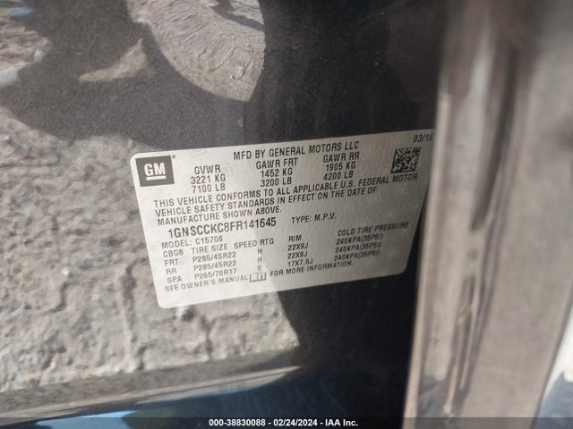 Chevrolet Tahoe Ltz 2015 1GNSCCKC8FR141645 Image 9