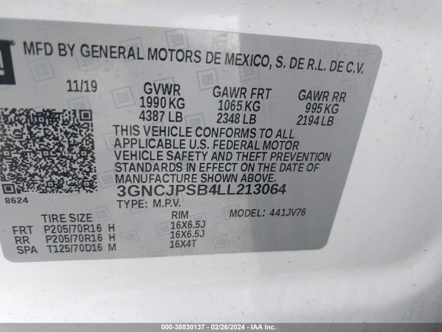 Chevrolet Trax Awd Lt 2020 3GNCJPSB4LL213064 Image 9
