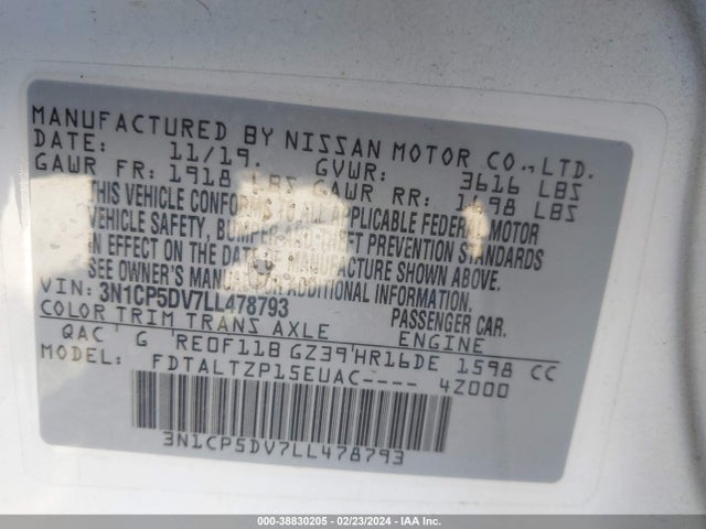 Nissan Kicks Sr Xtronic Cvt 2020 3N1CP5DV7LL478793 Image 9