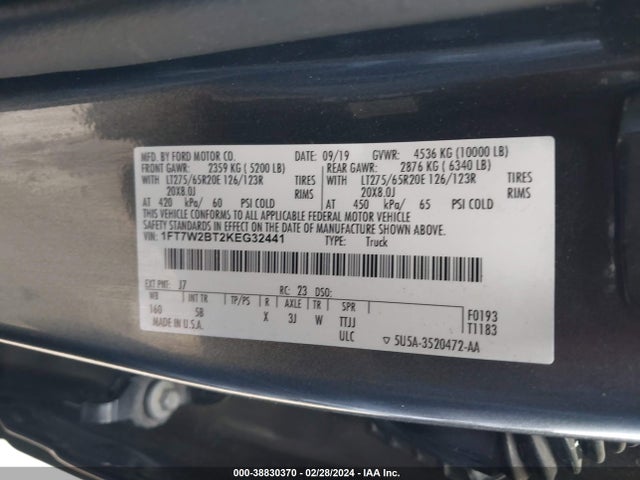 Ford F-250 Lariat 2019 1FT7W2BT2KEG32441 Image 9