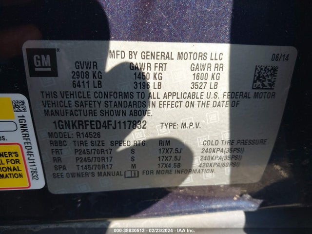 Chevrolet Traverse Ls 2015 1GNKRFED4FJ117832 Image 9