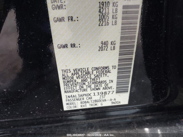 2013 NISSAN ALTIMA 2.5 SV VIN: 1N4AL3APXDC139877