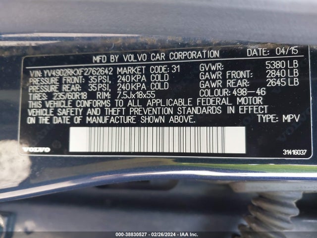 Volvo Xc60 T6 2015 YV4902RKXF2762642 Image 9