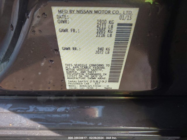 Nissan Altima 2.5 S 2015 1N4AL3AP3FC258292 Image 9