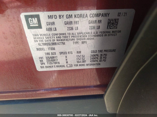 Chevrolet Trailblazer Awd Activ 2021 KL79MSSL9MB147794 Image 9