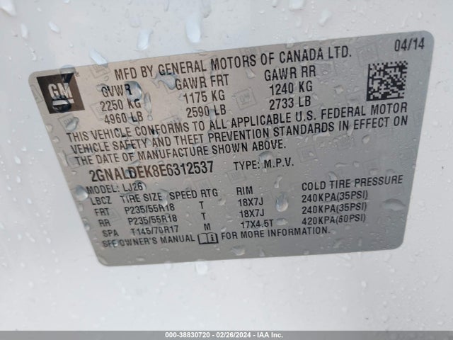 Chevrolet Equinox Ltz 2014 2GNALDEK8E6312537 Image 9
