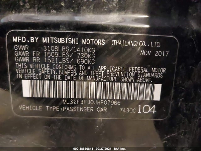 ML32F3FJ0JHF07966 Mitsubishi Mirage G4 Es