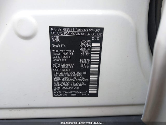 Nissan ROGUE SV 2016 KNMAT2MV6GP640485 Image 9